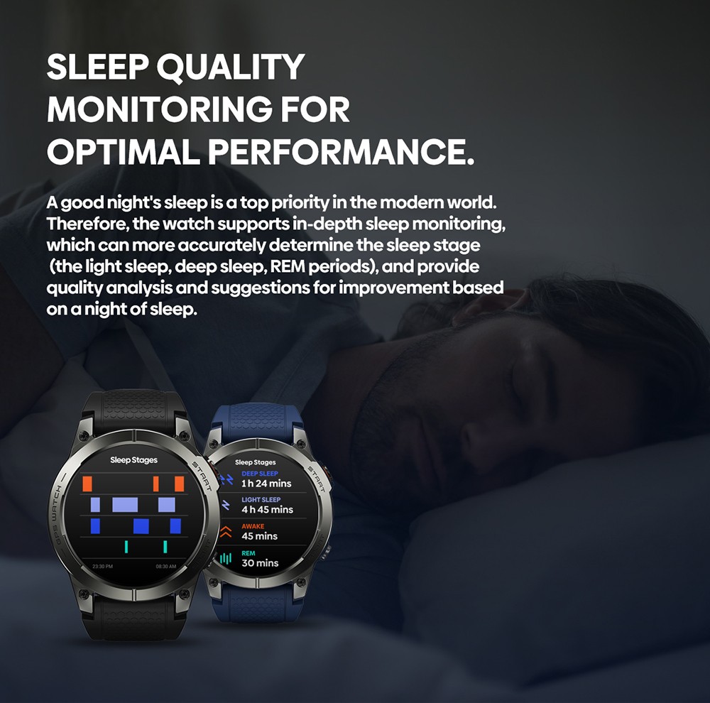 Zeblaze Stratos 3 GPS Smartwatch Voice Calling, 1.43in AMOLED Screen, 24h Health Monitor, Bluetooth 5.3 - Black
