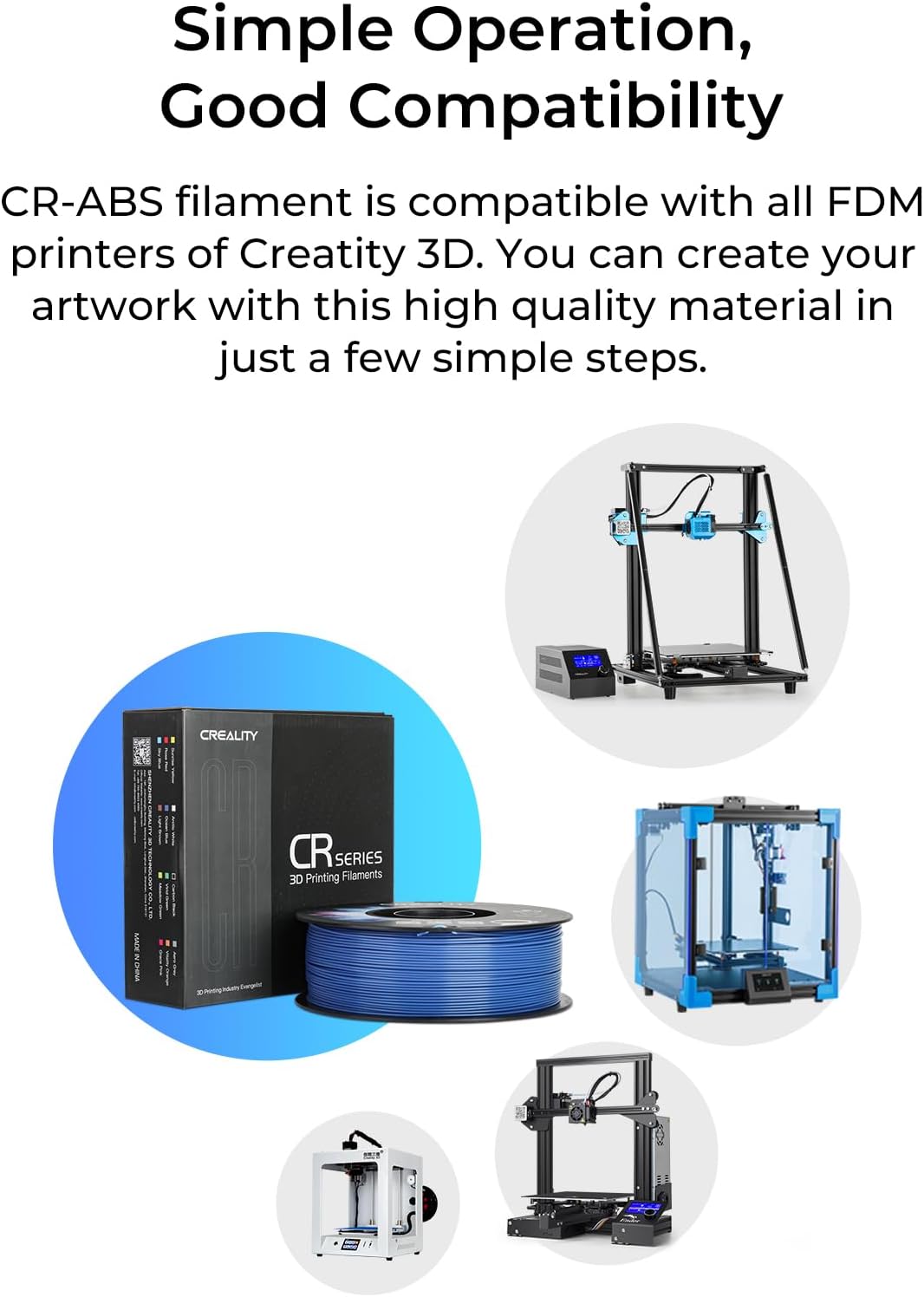 3kg Creality CR-ABS Filament - (1kg Black + 1kg White + 1kg Blue)