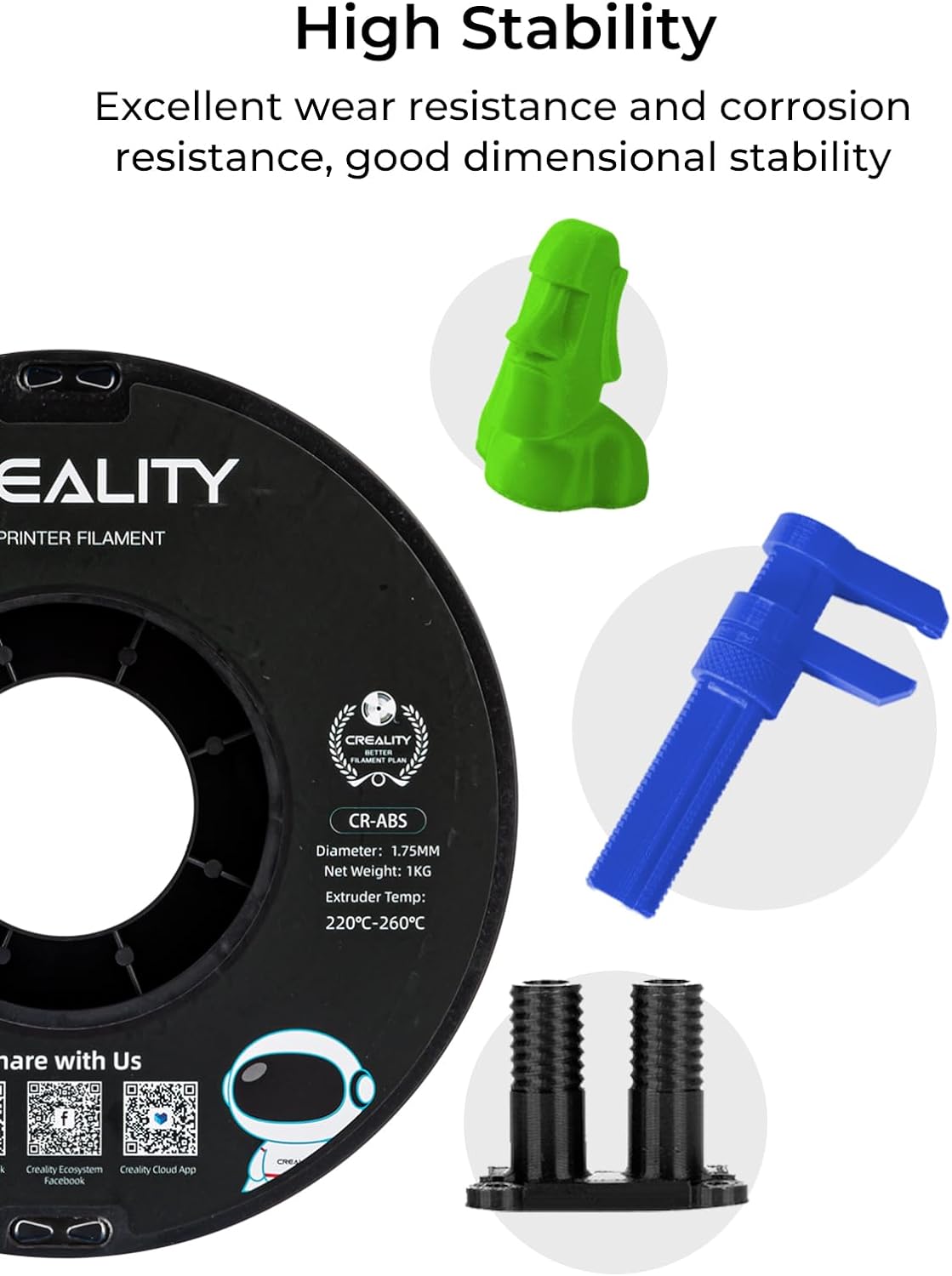 3kg Creality CR-ABS Filament - (1kg Black + 1kg White + 1kg Blue)