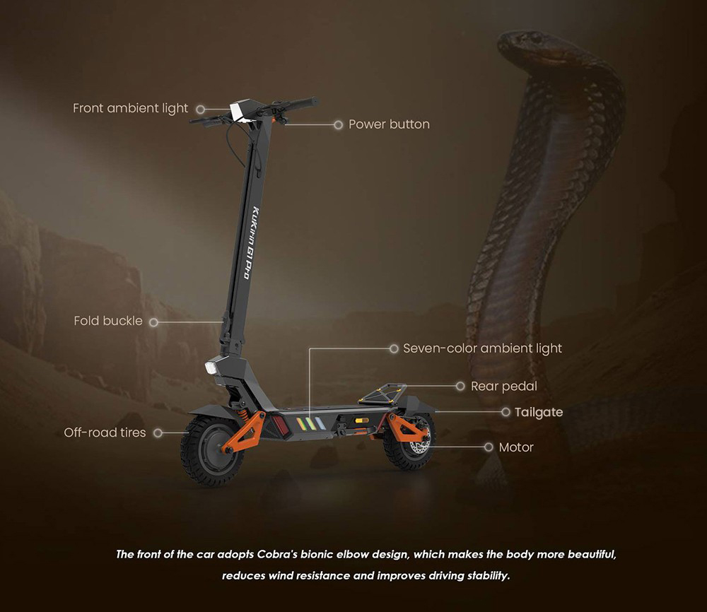 KuKirin G1 Pro Faltbarer Elektroroller, 10-Zoll-Luftreifen, 2 x 800 W Motor, 48 V 20,8 Ah Akku, 55 km Höchstgeschwindigkeit, 70 km Reichweite, Scheibenbremse, 13 Lichter Umgebungsbeleuchtung