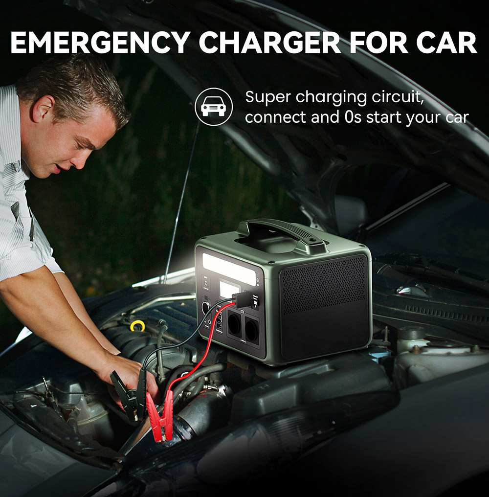 AMPACE P600 600W Portable Power Station, 584Wh LiFePO4 Battery, 1800W A-Turbo Pure Sine Wave, 11 Outlets, Green