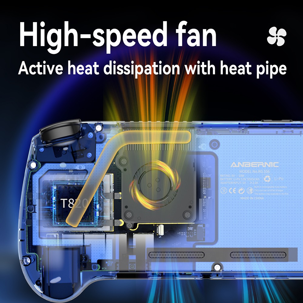 ANBERNIC RG556 Game Console, Android 13, 8GB RAM, 128GB Storage, 256GB TF Card, 8714 Games, Moonlight Streaming - Transparent Blue