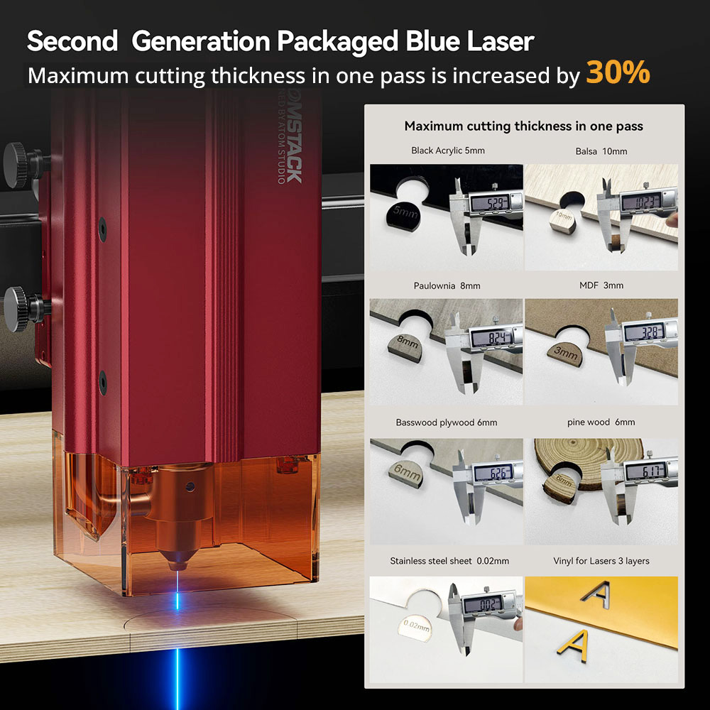 ATOMSTACK A12 Pro 12W Laser Engraver Cutter, Fixed Focus, 0.02mm Engraving Precision, 600mm/s Engraving Speed, 32-bit Motherboard, App Control, 365x305mm - EU Plug