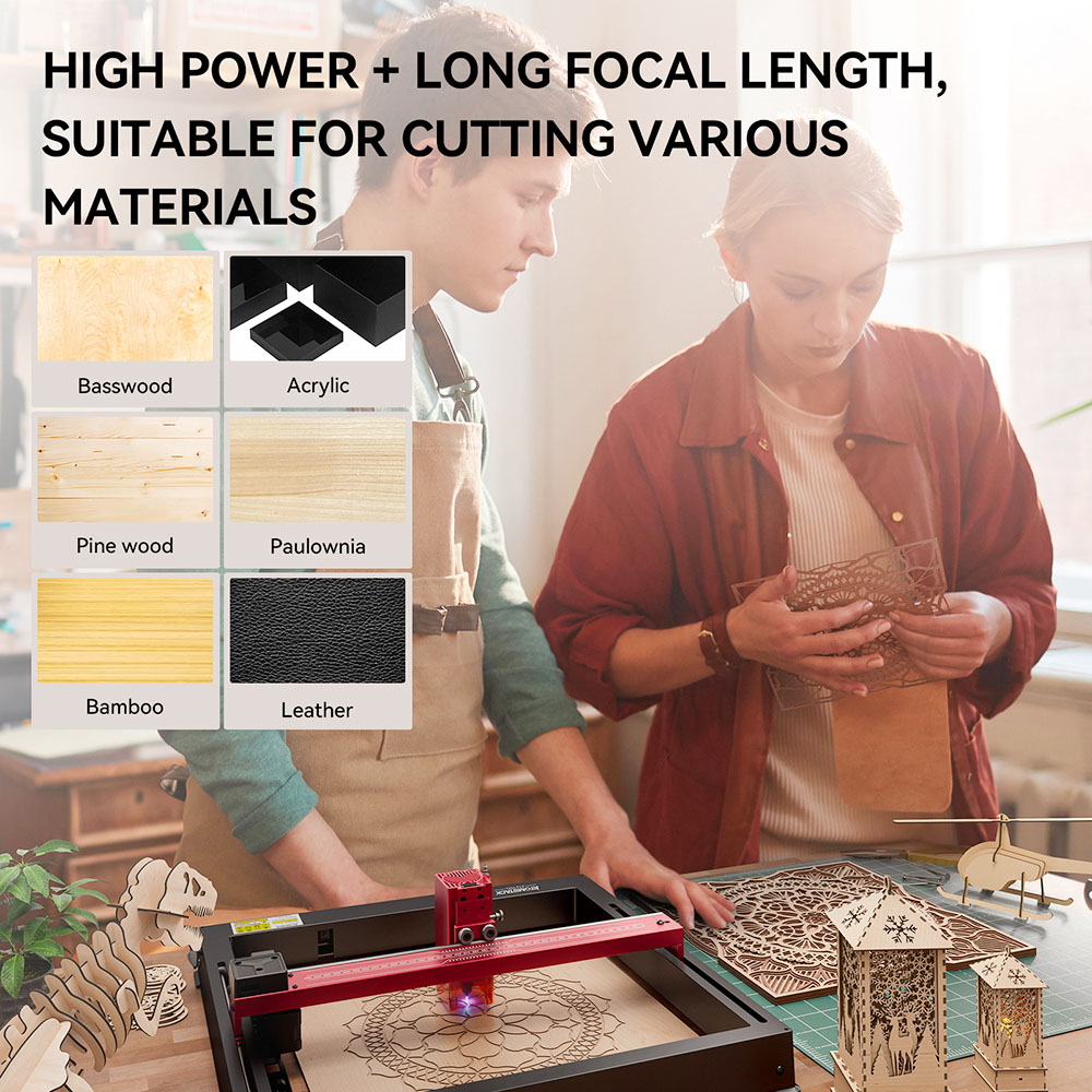 ATOMSTACK A12 Pro 12W Laser Engraver Cutter, Fixed Focus, 0.02mm Engraving Precision, 600mm/s Engraving Speed, 32-bit Motherboard, App Control, 365x305mm