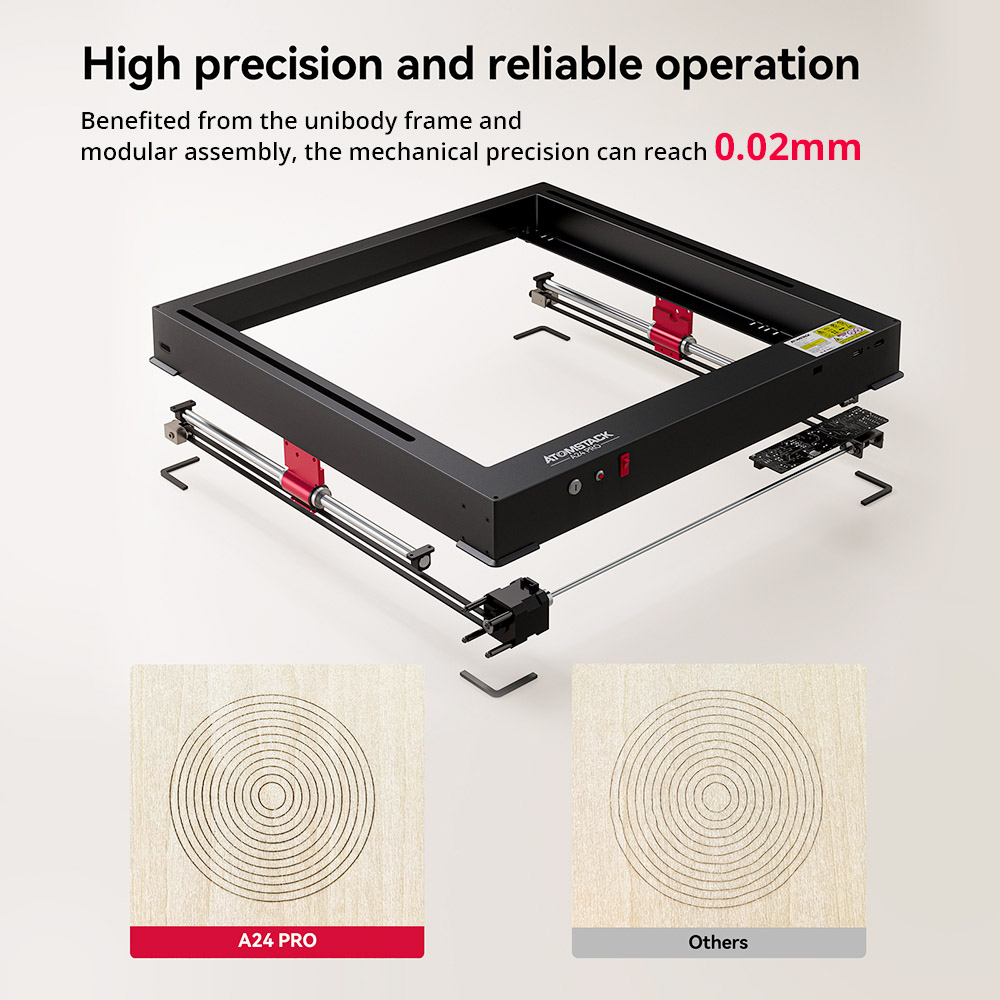 ATOMSTACK A24 Pro 24W Laser Engraver Cutter, Fixed Focus, 0.02mm Engraving Precision, 600mm/s Engraving Speed, 32-bit Motherboard, Cross Laser Positioning, App Control, 365x305mm