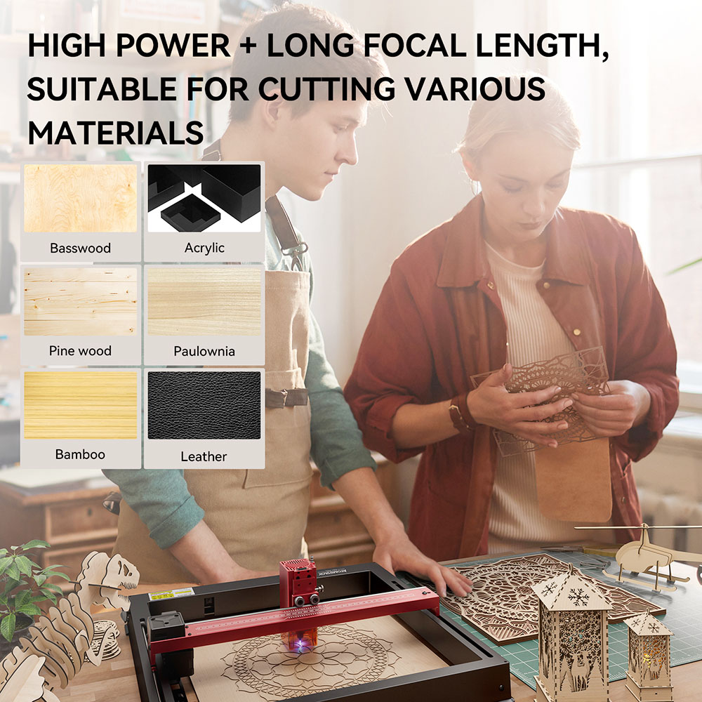 ATOMSTACK A24 Pro 24W Laser Engraver Cutter, Fixed Focus, 0.02mm Engraving Precision, 600mm/s Engraving Speed, 32-bit Motherboard, Cross Laser Positioning, App Control, 365x305mm