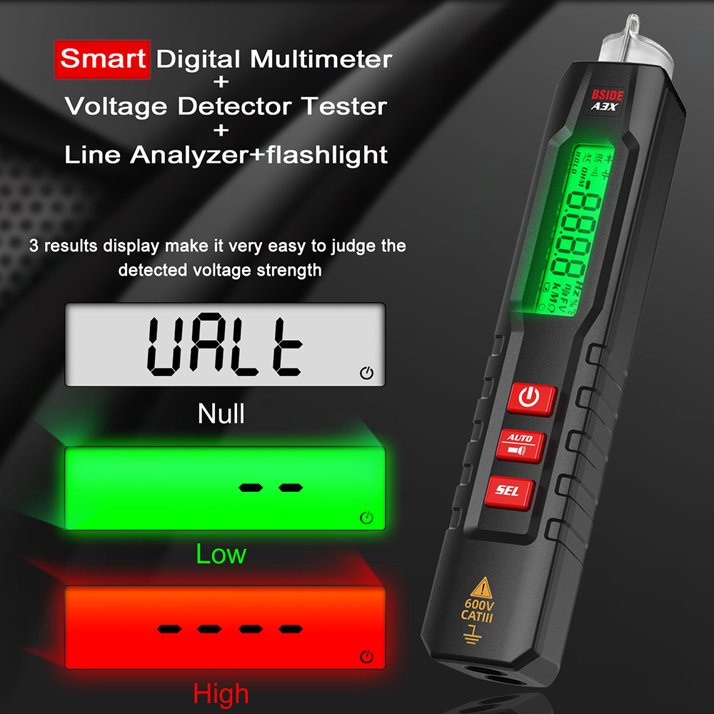 BSIDE A3X Voltage Tester Detector, Capacitance Diode, Non-Contact AC Sensor, Pen Type, Live Wire Check, Breakpoint Locate V-Alert Tester - with Storage Bag
