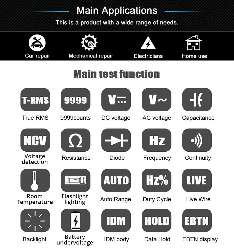 BSIDE S10 Smart Digital Multimeter, 3.5' Color LCD Screen, 9999 Counts, DC AC Voltage Capacitor Ohm Diode Tester, Red - without Battery