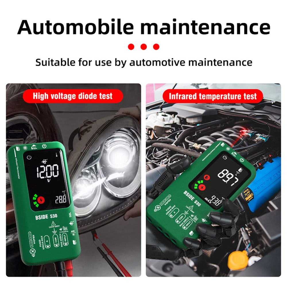BSIDE S30 Digital Multimeter, Infrared Thermometer, True RMS 9999 Counts, DC AC Voltage Current 15V Diode Capacitor, Ohm NCV Rechargeable Tester - Red