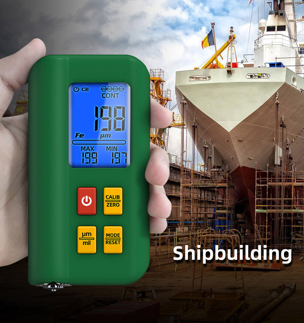 BSIDE T2 Coating Thickness Gauge, Car Paint Meter, 0-1500μm Used, 3 Results Display, Rechargeable 400mAh Li-ion Battery - Green