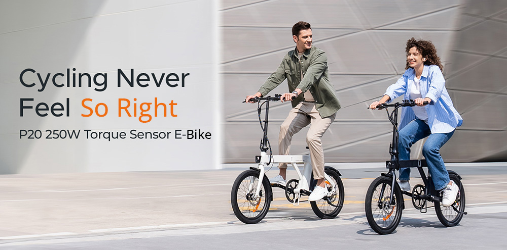 ENGWE P20 Folding Electric Bike, 250W Silent Motor Torque Sensor, 36V 9.6A Battery, 20*1.95'' Tires, 25km/h Max Speed, 100km Range, Hydraulic Disc Brakes - White
