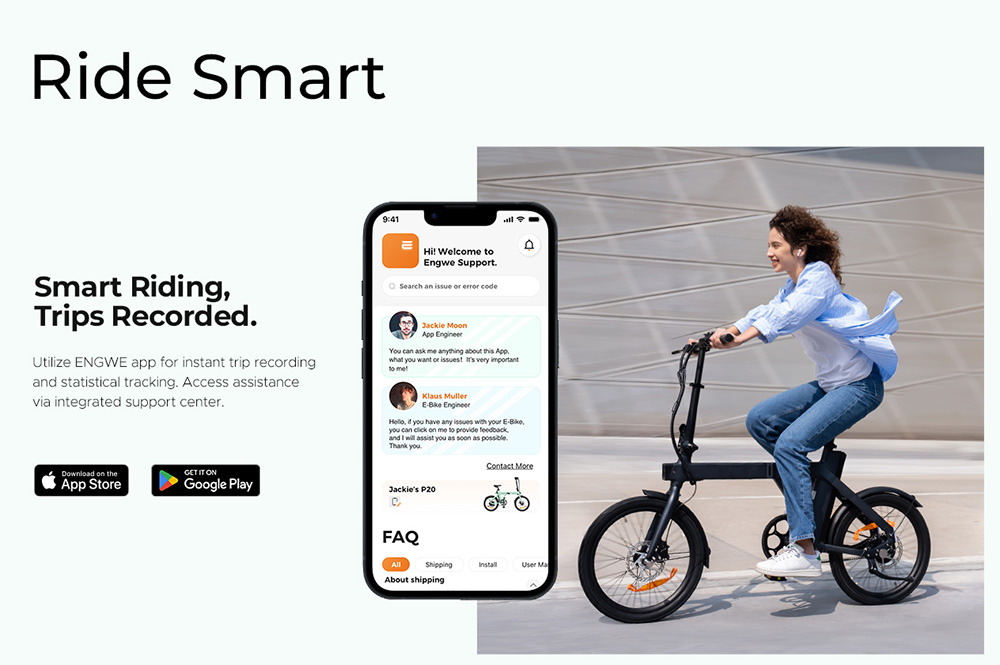 ENGWE P20 Folding Electric Bike, 250W Silent Motor Torque Sensor, 36V 9.6A Battery, 20*1.95'' Tires, 25km/h Max Speed, 100km Range, Hydraulic Disc Brakes - White