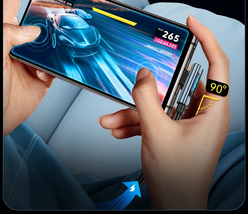 ESSAGER 100W 7A USB-A to Type-C Charging Cable, Elbow Design, Digital Display, USB2.0 480Mbps - 1m