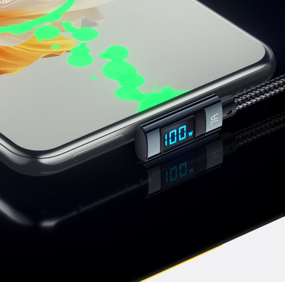 ESSAGER 100W 7A USB-A to Type-C Charging Cable, Elbow Design, Digital Display, USB2.0 480Mbps - 2m