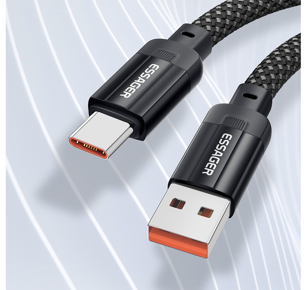 ESSAGER 100W 7A USB-A to Type-C Charging Cable, USB2.0 480Mbps, Magnetic Adsorption, Flexible Adjustment, E-Marker Chip, 1m