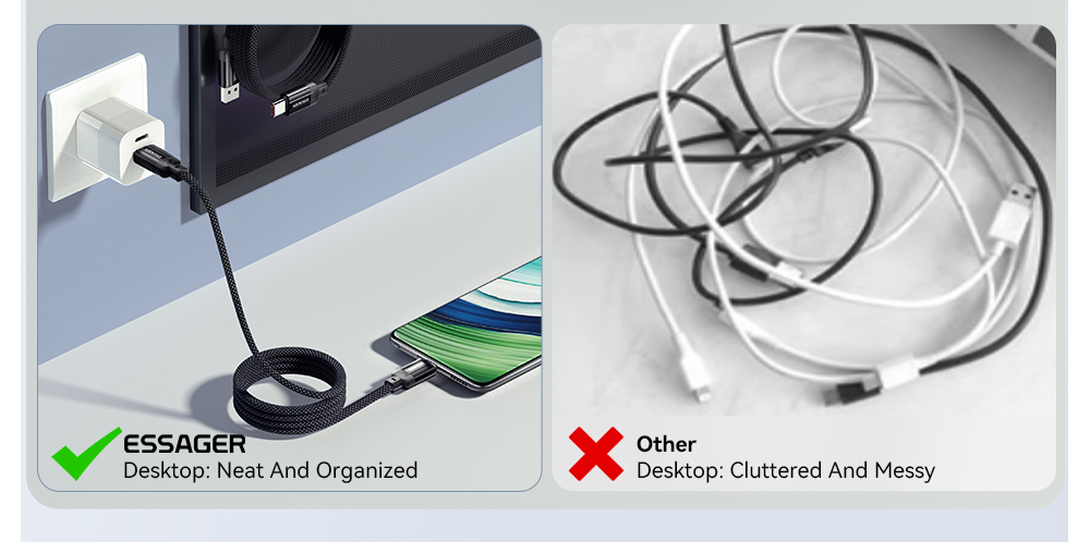 ESSAGER 100W 7A USB-A to Type-C Charging Cable, USB2.0 480Mbps, Magnetic Adsorption, Flexible Adjustment, E-Marker Chip, 1m