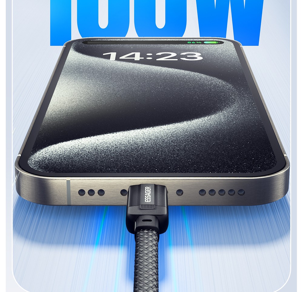 ESSAGER 100W 7A USB-A to Type-C Charging Cable, USB2.0 480Mbps, Magnetic Adsorption, Flexible Adjustment, E-Marker Chip, 1m