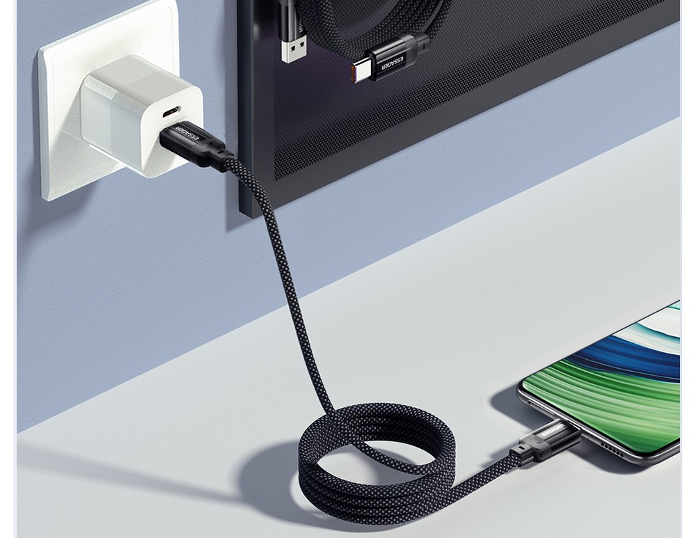 ESSAGER 100W 7A USB-A to Type-C Charging Cable, USB2.0 480Mbps, Magnetic Adsorption, Flexible Adjustment, E-Marker Chip, 1m