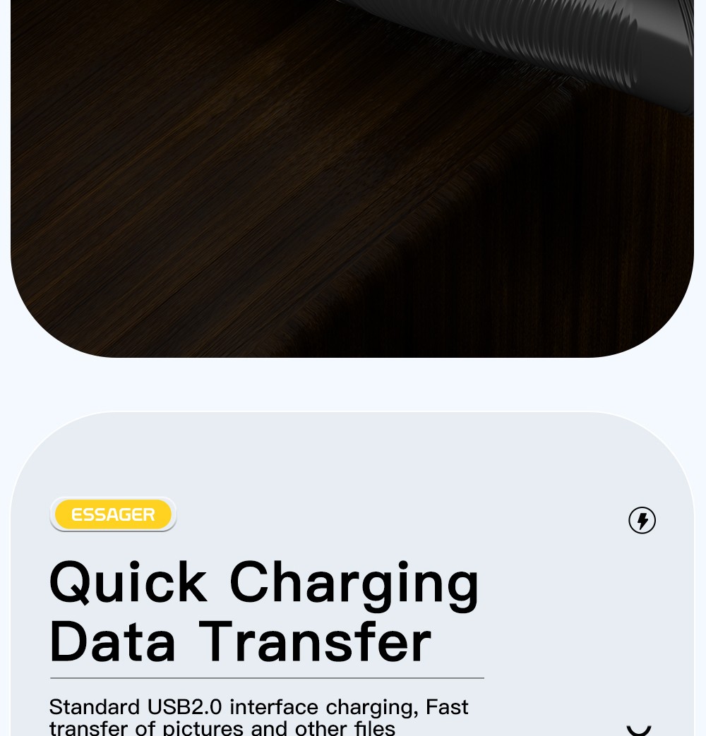 ESSAGER 100W 7A USB-A to Type-C Charging Cable, with Transparent Technology, LED Light, for Samsung, Oppo, Vivo - Blue