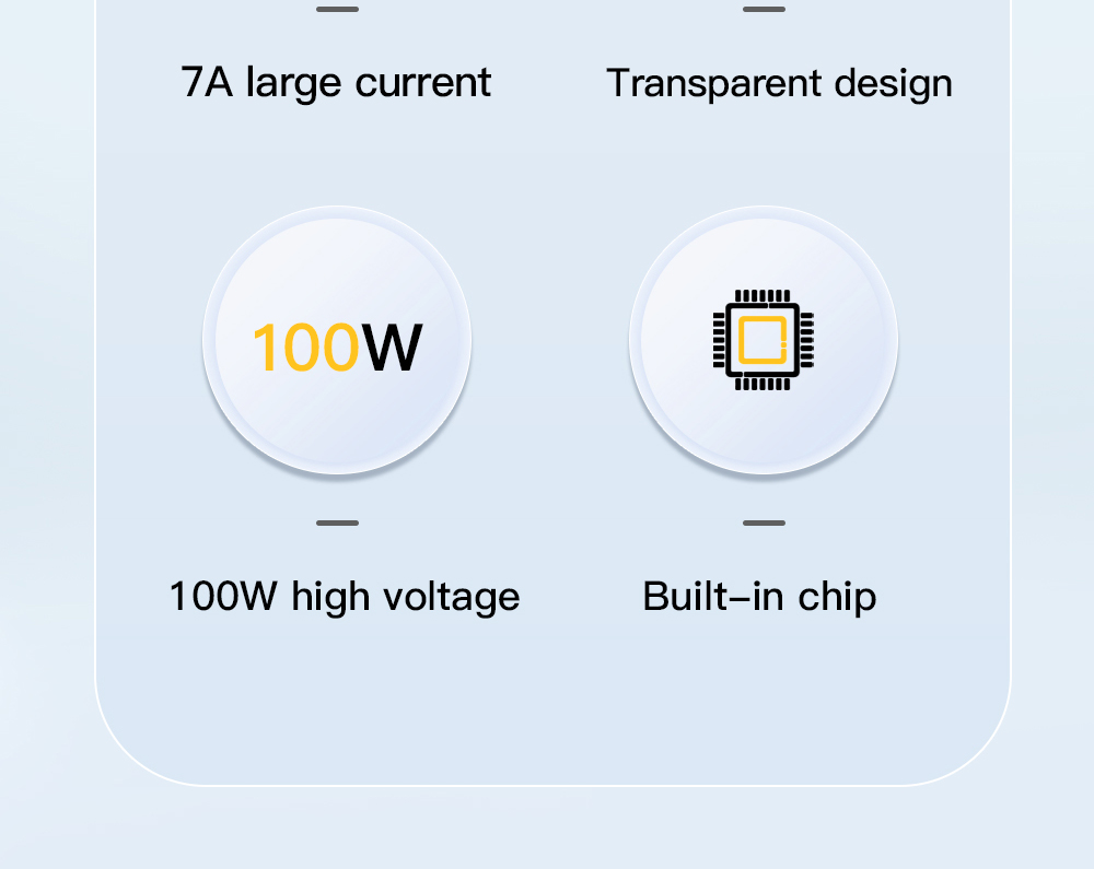ESSAGER 100W 7A USB-A to Type-C Charging Cable, with Transparent Technology, LED Light, for Samsung, Oppo, Vivo - Blue