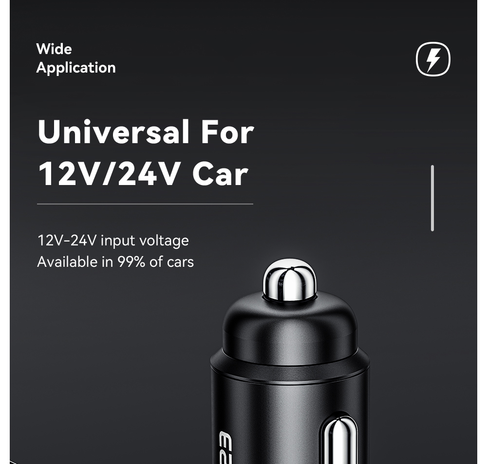 ESSAGER 120W Car Charger, USB-A+Type-C, Digital Display, Smart Chip, Shrapnel Design - Black