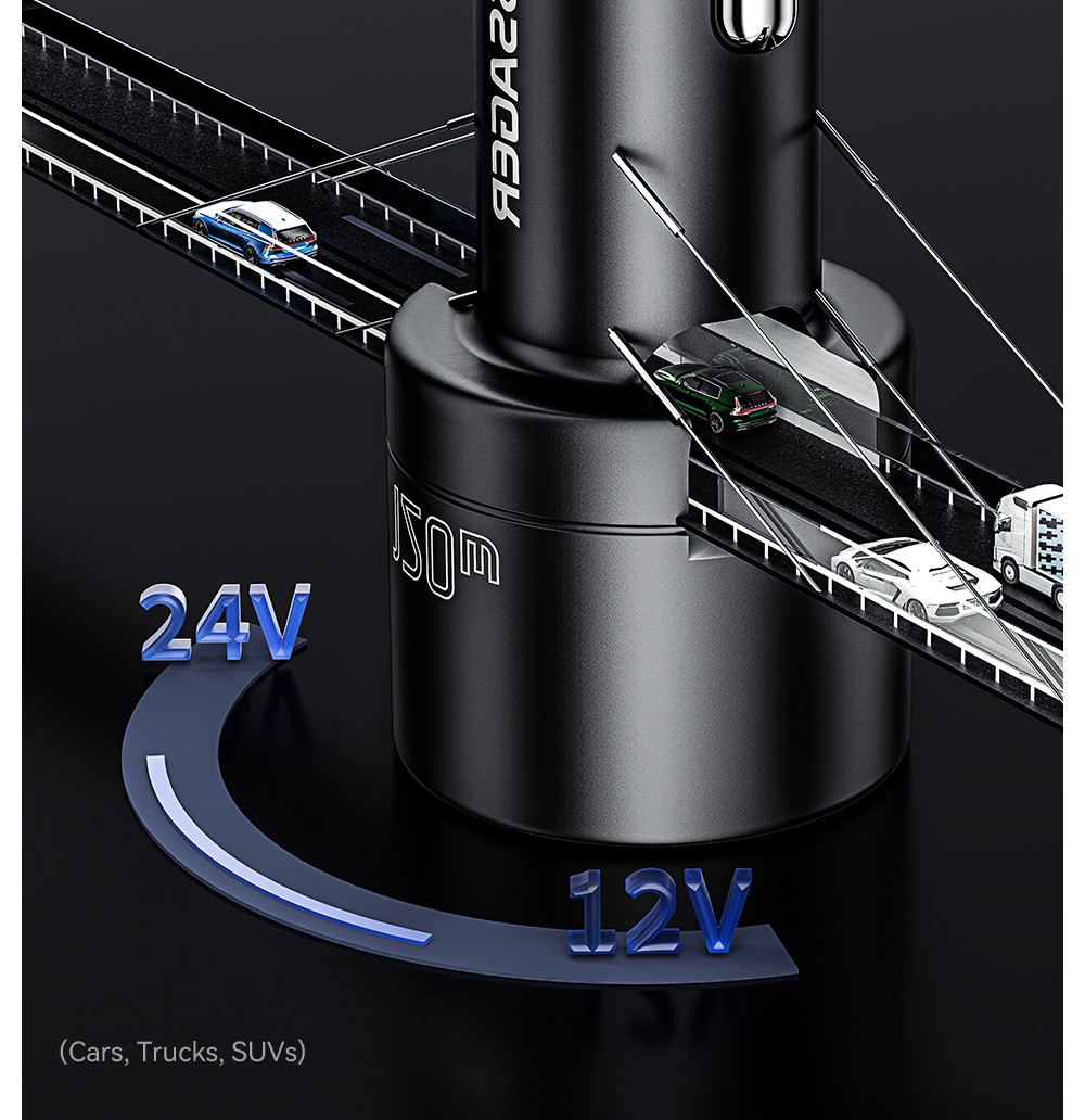 ESSAGER 120W Car Charger, USB-A+Type-C, Digital Display, Smart Chip, Shrapnel Design - Black