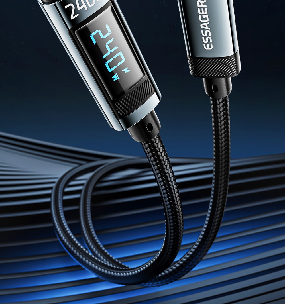 ESSAGER 240W 5A Type C to Type C Charging Cable, USB2.0 480Mbps, Digital Display, Support PD3.1 - 1m