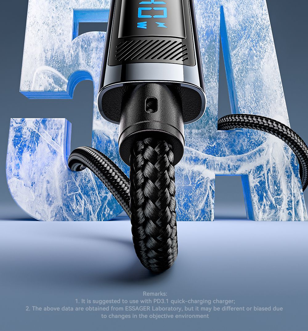 ESSAGER 240W 5A Type C to Type C Charging Cable, USB2.0 480Mbps, Digital Display, Support PD3.1 - 1m
