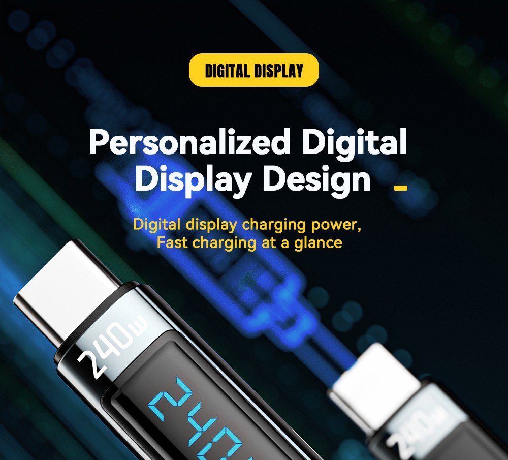 ESSAGER 240W 5A Type C to Type C Charging Cable, USB2.0 480Mbps, Digital Display, Support PD3.1 - 1m