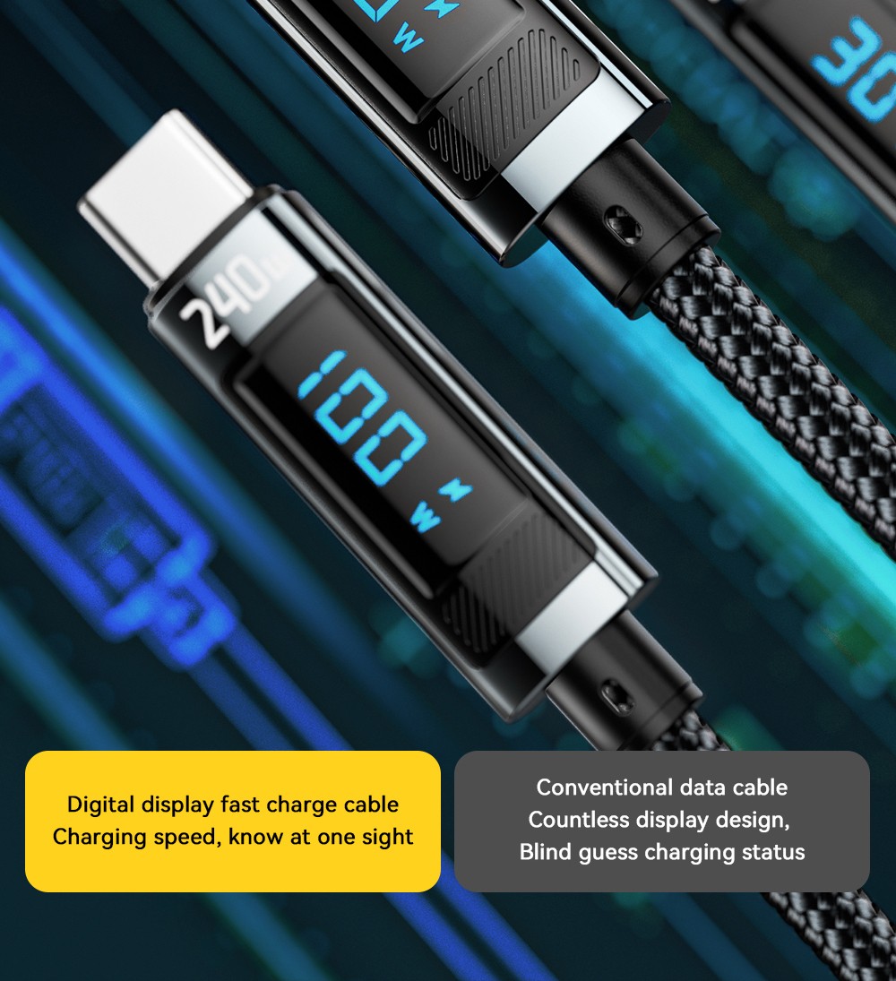 ESSAGER 240W 5A Type C to Type C Charging Cable, USB2.0 480Mbps, Digital Display, Support PD3.1 - 1m