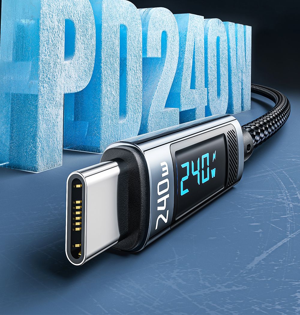 ESSAGER 240W 5A Type C to Type C Charging Cable, USB2.0 480Mbps, Digital Display, Support PD3.1 - 1m