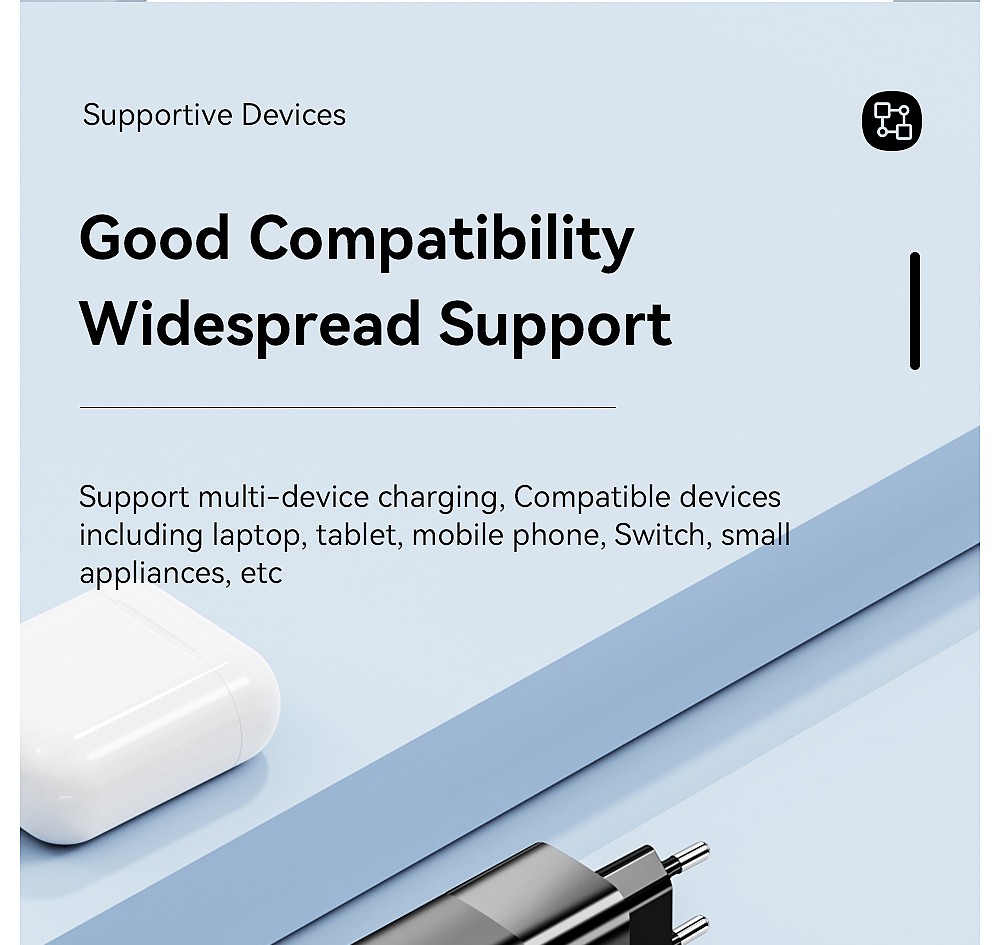 ESSAGER 33W GaN USB C Charger, 2 Ports, Digital Display, Fast Charging, Black - EU Plug