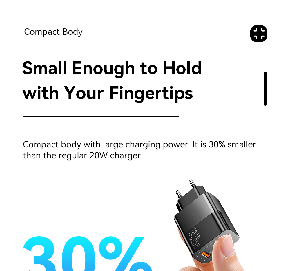 ESSAGER 33W GaN USB C Charger, 2 Ports, Digital Display, Fast Charging, White - EU Plug