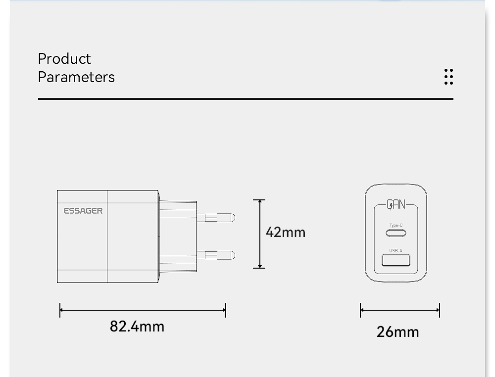 ESSAGER 33W GaN USB C Charger, 2 Ports, Digital Display, Fast Charging, White - EU Plug