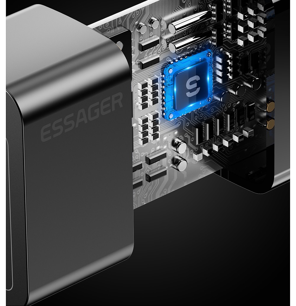 ESSAGER 33W GaN USB C Charger, 2 Ports, Digital Display, Fast Charging, White - EU Plug