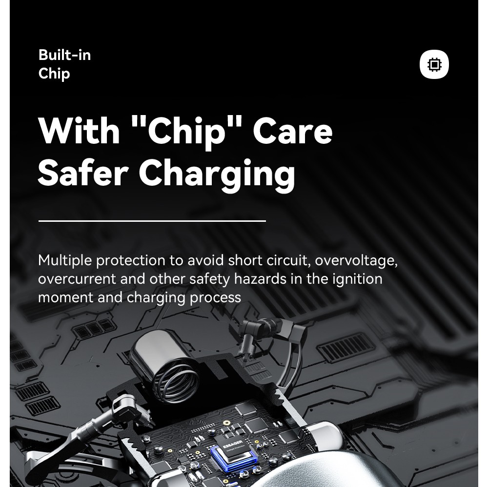 ESSAGER 54W Car Charger, USB-A+Type-C 2 Ports, PD Quick Charging, Ambient Light, Intelligent Chip - Black