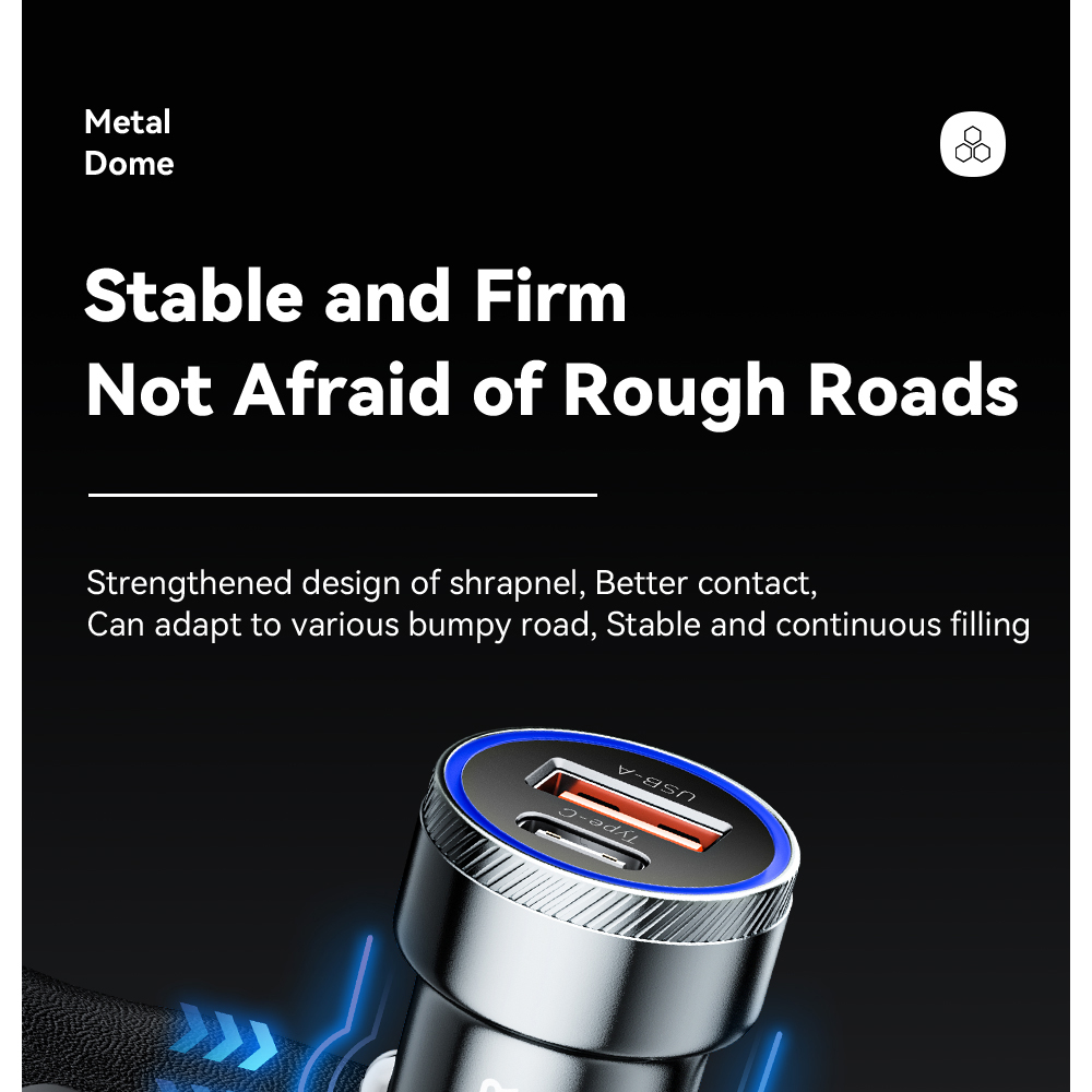 ESSAGER 54W Car Charger, USB-A+Type-C 2 Ports, PD Quick Charging, Ambient Light, Intelligent Chip - Gray