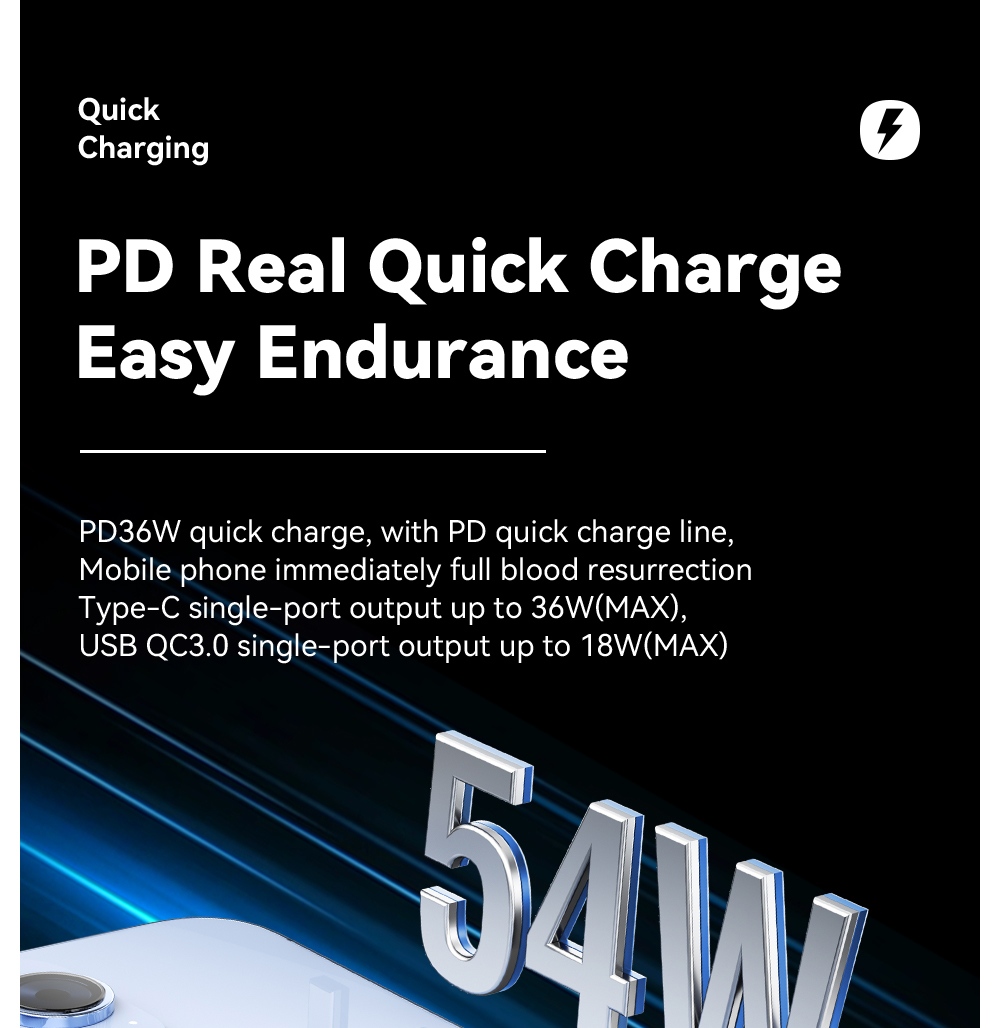 ESSAGER 54W Car Charger, USB-A+Type-C 2 Ports, PD Quick Charging, Ambient Light, Intelligent Chip - Gray