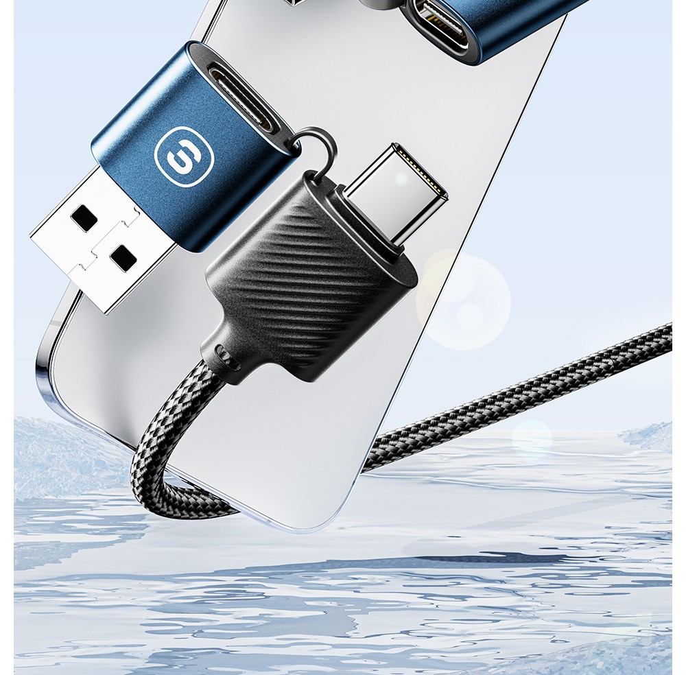 ESSAGER 65W 4 in 1 Charging Cable, USB-A/Type-C to Type-C/Lightning, 4 Charging Modes, 3A, USB2.0 480Mbps - Black