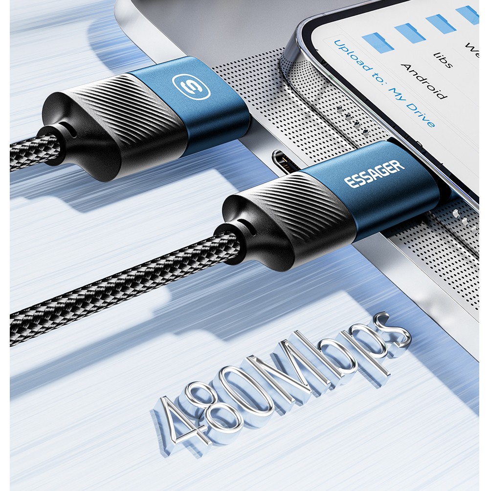 ESSAGER 65W 4 in 1 Charging Cable, USB-A/Type-C to Type-C/Lightning, 4 Charging Modes, 3A, USB2.0 480Mbps - Black