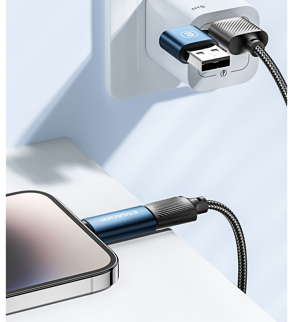 ESSAGER 65W 4 in 1 Charging Cable, USB-A/Type-C to Type-C/Lightning, 4 Charging Modes, 3A, USB2.0 480Mbps - Black