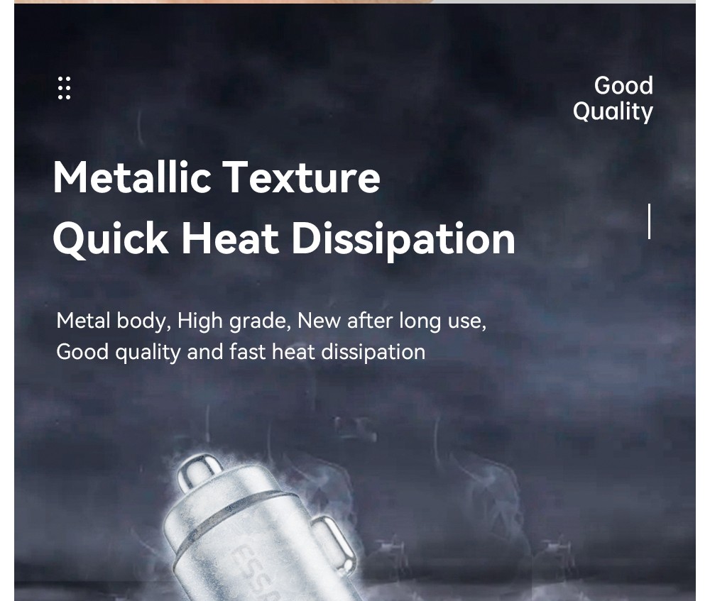 ESSAGER 80W Car Charger, Three Ports Output, 2USB-A+Type-C, Elastic Clip, Smart Chip - Gray