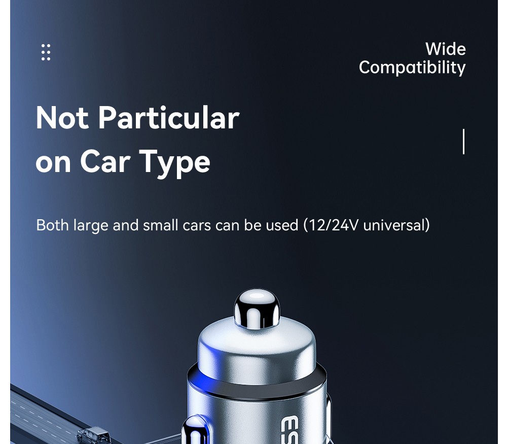 ESSAGER 80W Car Charger, Three Ports Output, 2USB-A+Type-C, Elastic Clip, Smart Chip - Gray
