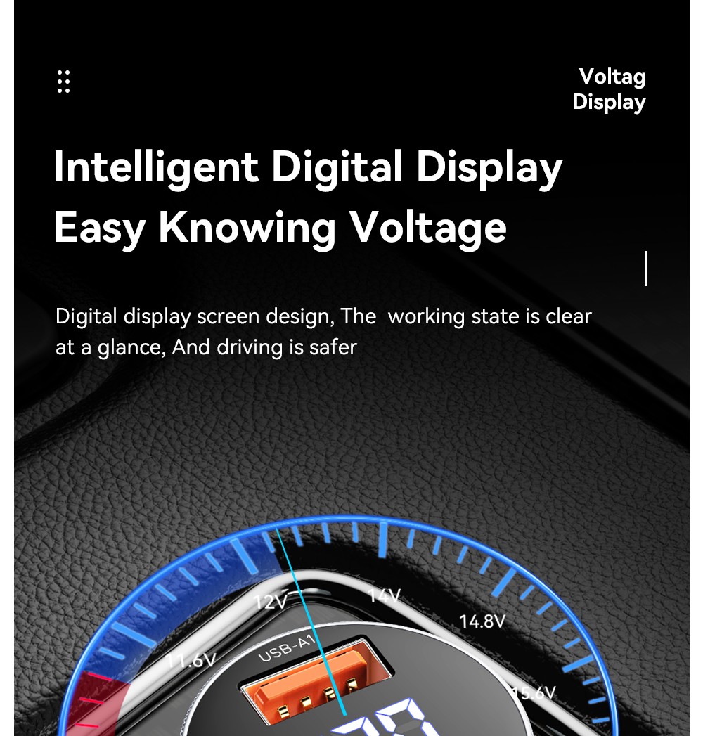 ESSAGER 80W Car Charger, Three Ports Output, 2USB-A+Type-C, Elastic Clip, Smart Chip - Gray