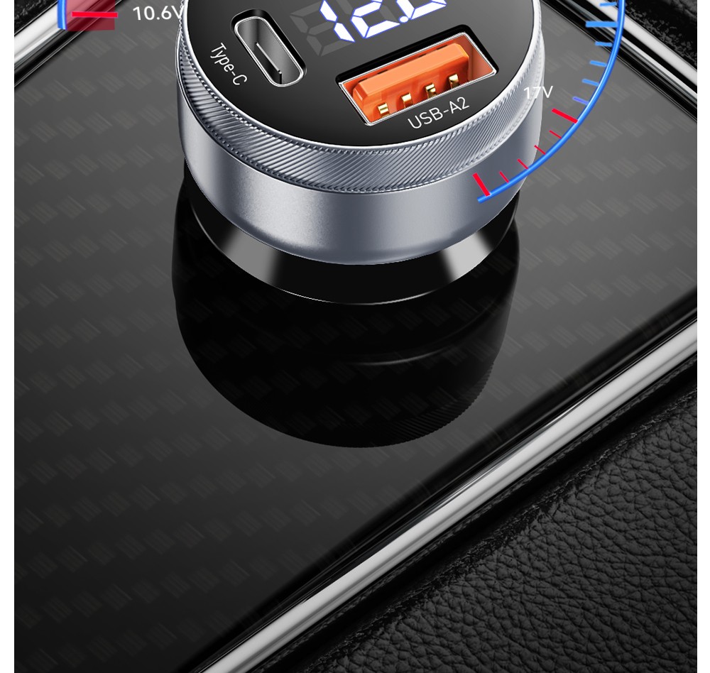 ESSAGER 80W Car Charger, Three Ports Output, 2USB-A+Type-C, Elastic Clip, Smart Chip - Gray