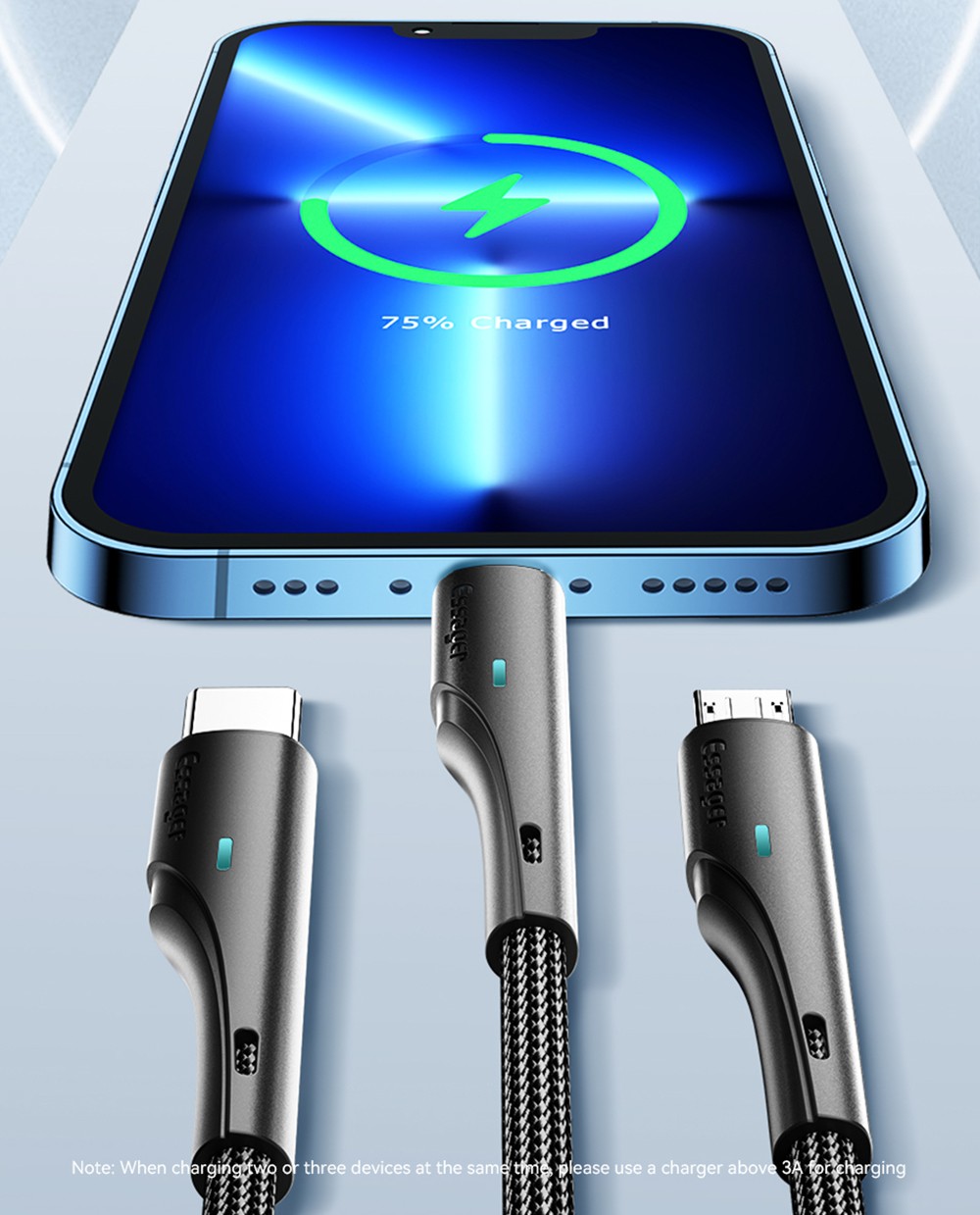 ESSAGER EXC3T-LS01-P 3 in 1 USB A to USB C Lightning Micro Charging Cable