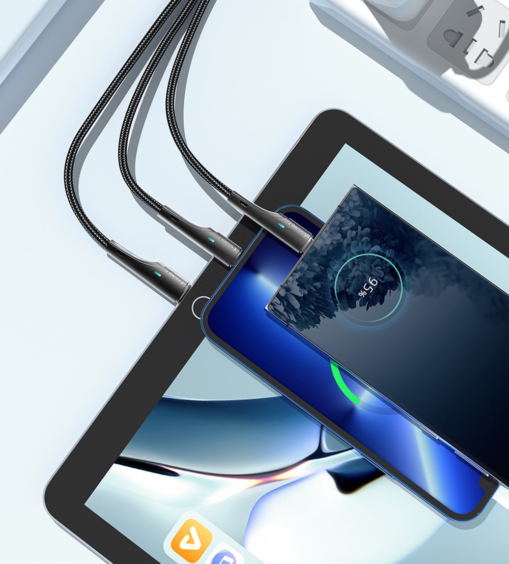 ESSAGER EXC3T-LS01-P 3 in 1 USB A to USB C Lightning Micro Charging Cable