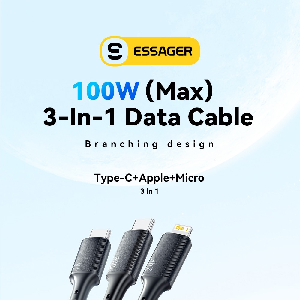 ESSAGER EXCMTL-JJ01-P 100W 3 in 1 USB Data Cable - Black