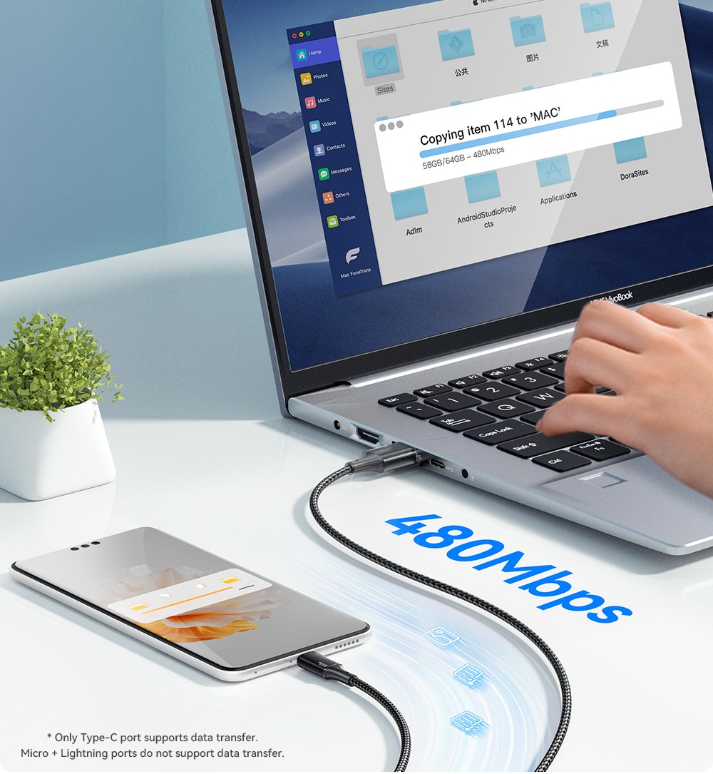 ESSAGER EXCMTL-JJ01-P 100W 3 in 1 USB Data Cable - Black