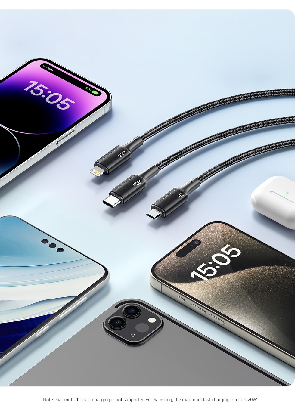 ESSAGER EXCMTL-JJ01-P 100W 3 in 1 USB Data Cable - Black